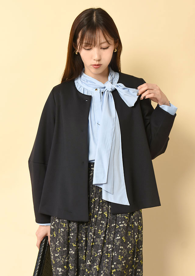 ◆ストレッチニットランタンスリーブノーカラージャケット【H8868260】【26】