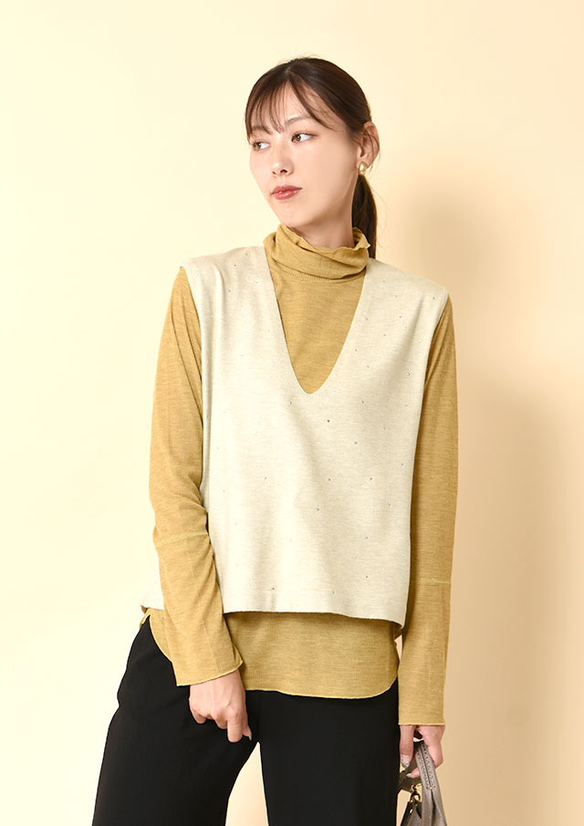◆メランジリブタートルネックプルオーバーカットソー【H8921029】【26】