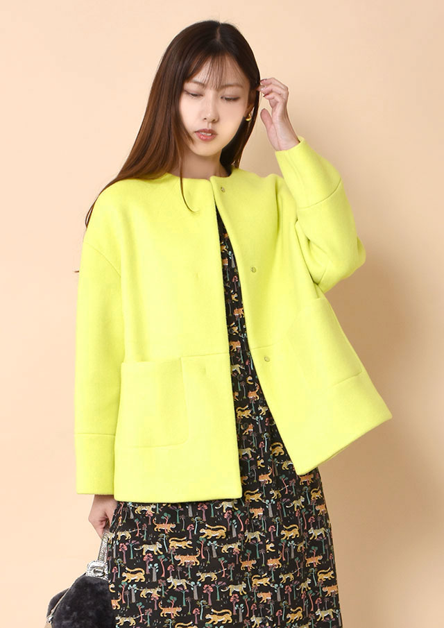 ◇◆ウールビーバーノーカラーショートコート【H895639】【26】