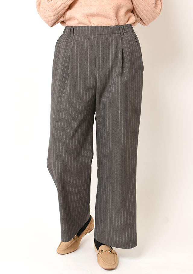◇◆ウールライクストライプワイドパンツ【HU2315】【26】