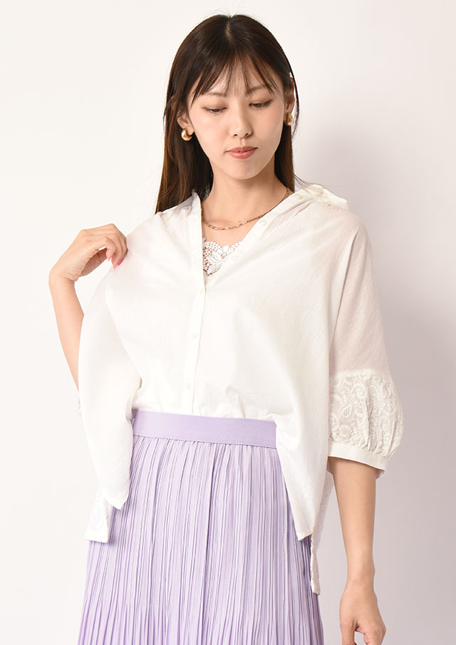 ◆インドコットン×刺繍コンビブラウス【HW056001】【61】