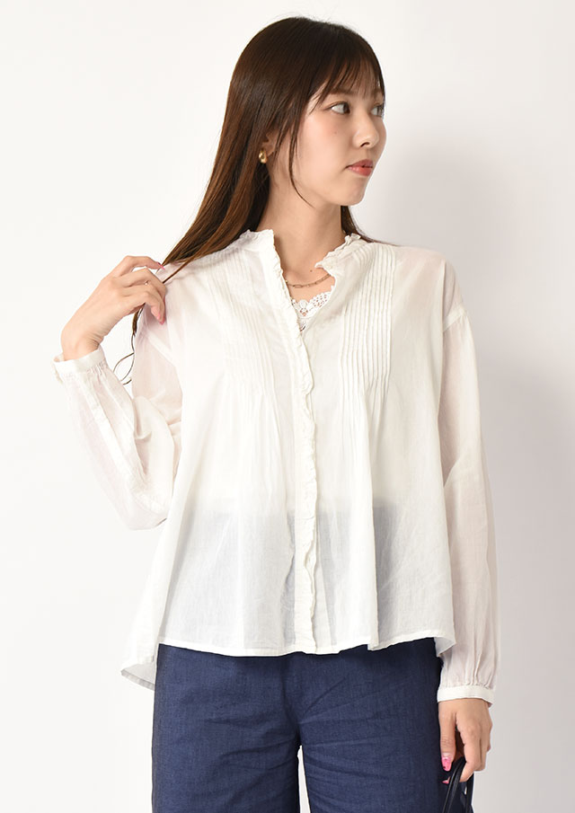 ◆インドコットンフリルネックピンタックブラウス【HW056002】【61】