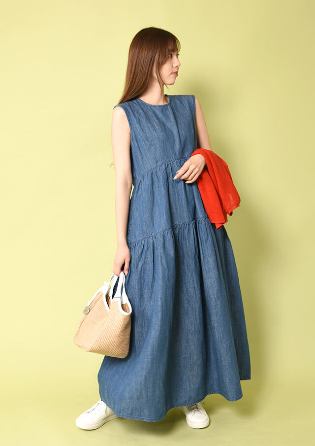 ◇◆HealthyDENIM｜ヘルシーデニム｜コットンリネンデニムノースリーブワンピース【11966003】【26】