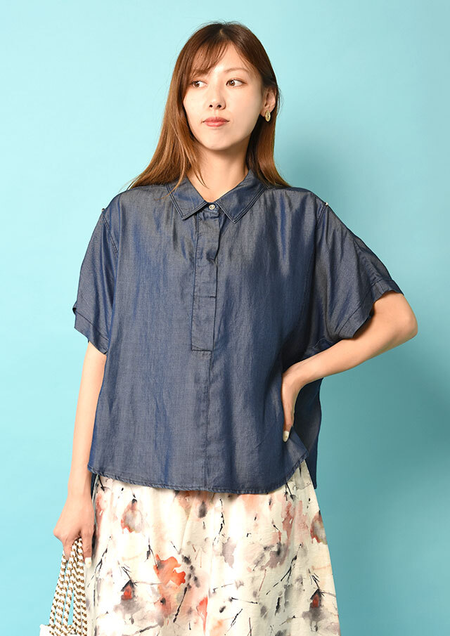 ◇◆バイオシルクデニムターンバックブラウス【225002E】【80】