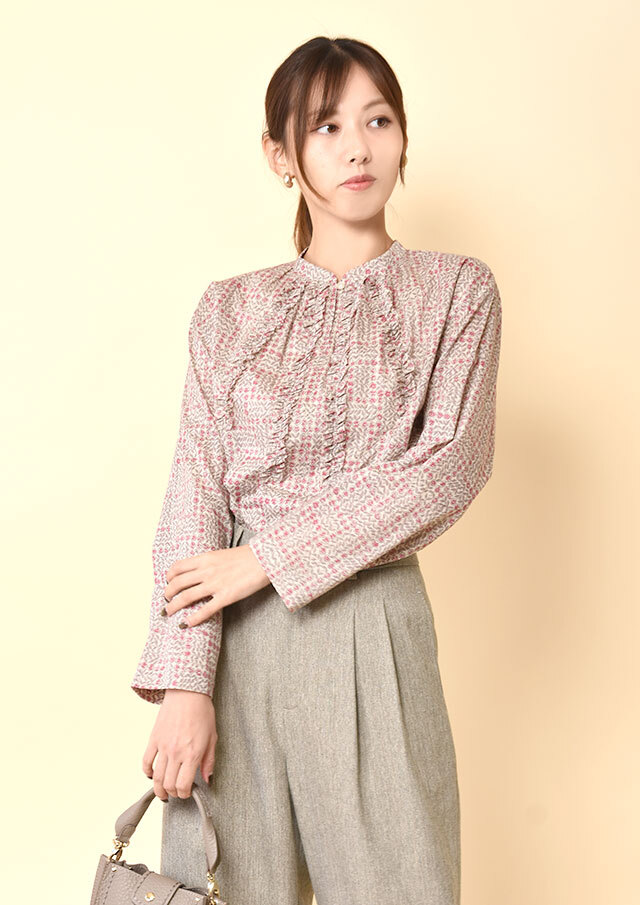 ◆リバティフリルラインプルオーバーブラウス【2533010HN】【27】