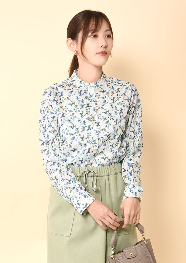 ◆リバティスタンドフリルネックシャツ【2533023PN】【27】