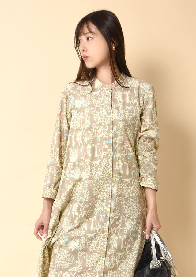 リバティコーデュロイAラインシャツワンピース