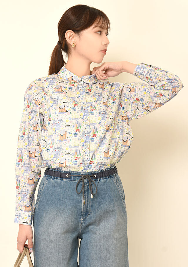 ◆リバティ重ね衿ラウンドシャツ【2611041PN】【27】