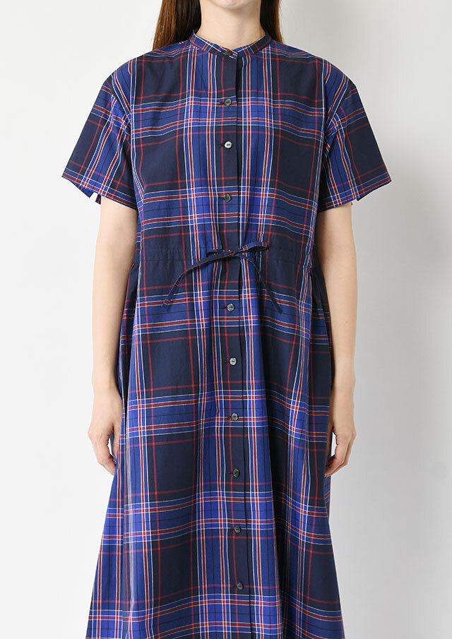 コットンローンチェック柄シャツワンピース