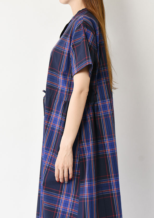 コットンローンチェック柄シャツワンピース