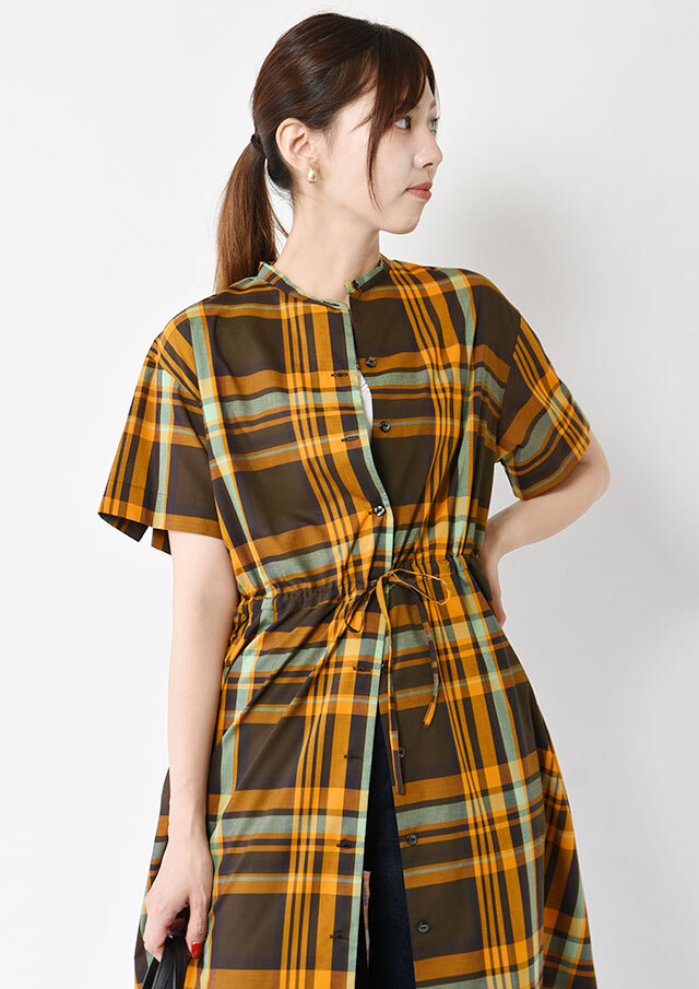 エアリーチェック柄シャツワンピース