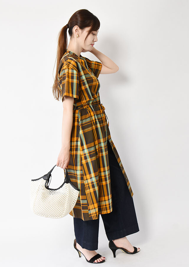 エアリーチェック柄シャツワンピース