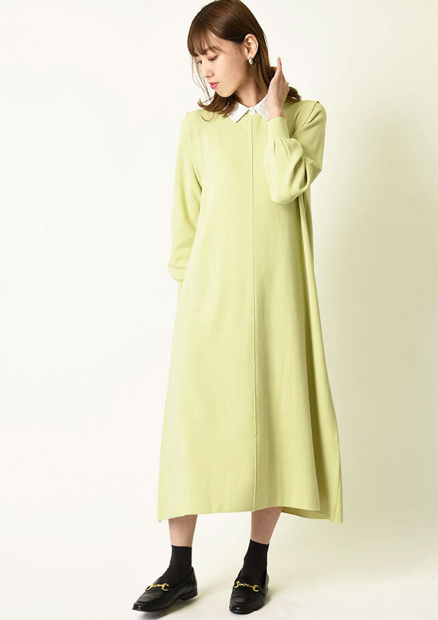 ミラノリブ襟付き2wayロングニットワンピース ミラノリブ襟付き2wayロングニットワンピース