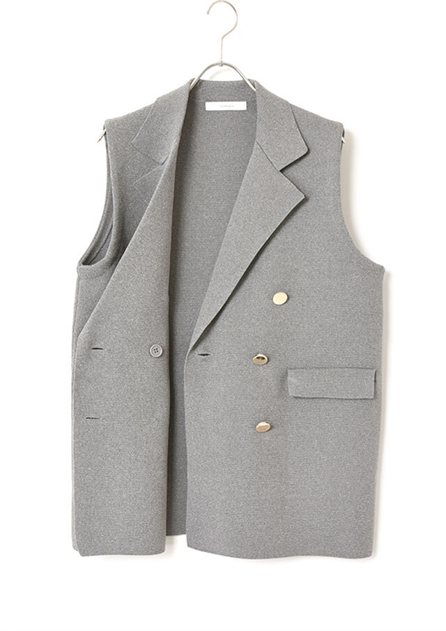 shirocon グレー ダブルボタン ノースリーブベスト 36 ミラノリブゴールドボタンダブルベスト
