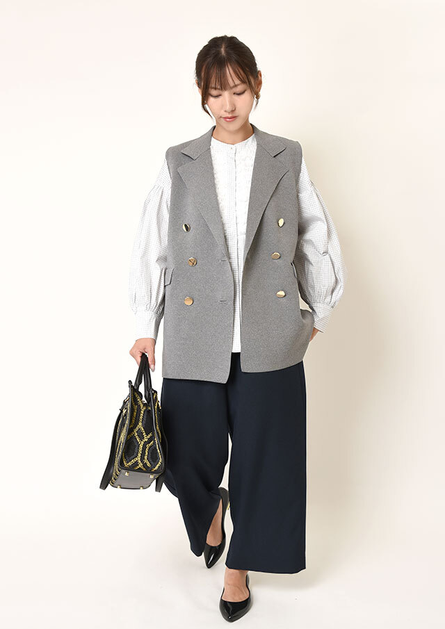 shirocon グレー ダブルボタン ノースリーブベスト 36 shirocon グレー ダブルボタン ノースリーブベスト 36