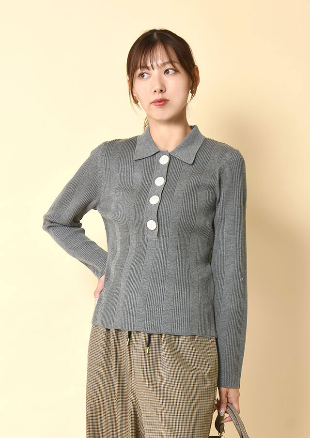 ◆リブ編みポロニット【6262-462】【26】