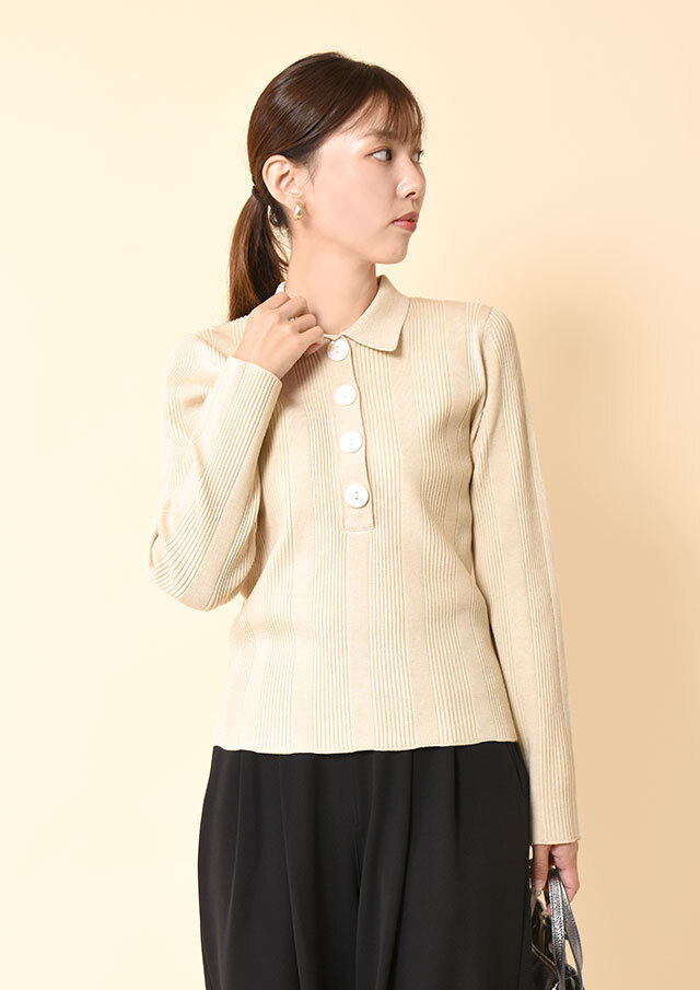 リブ編みポロニット