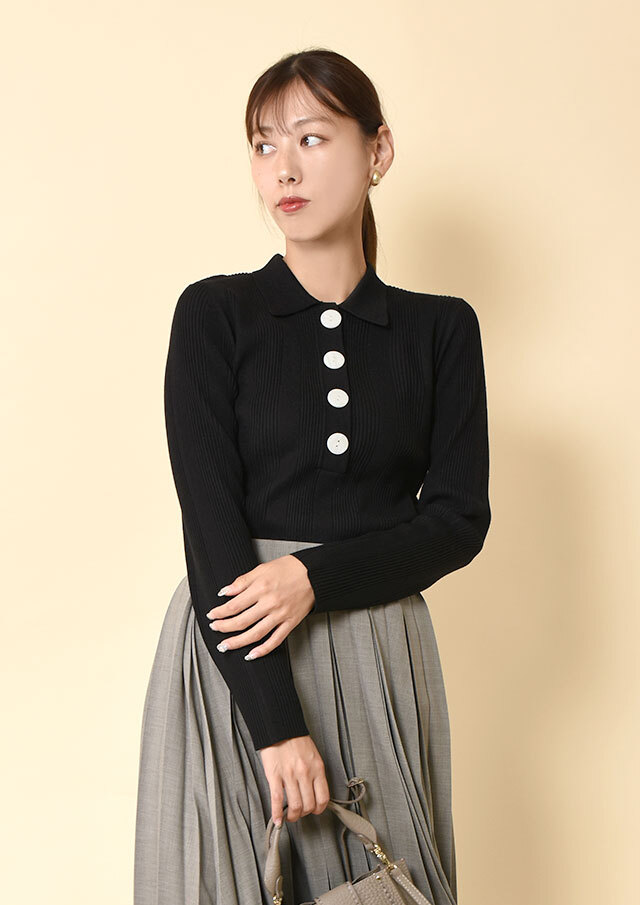 リブ編みポロニット