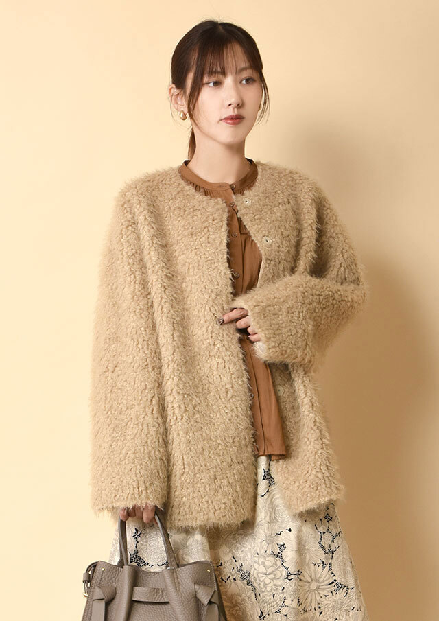 ◆エコファーリバーシブルノーカラーミドルコート【6262-471】【26】