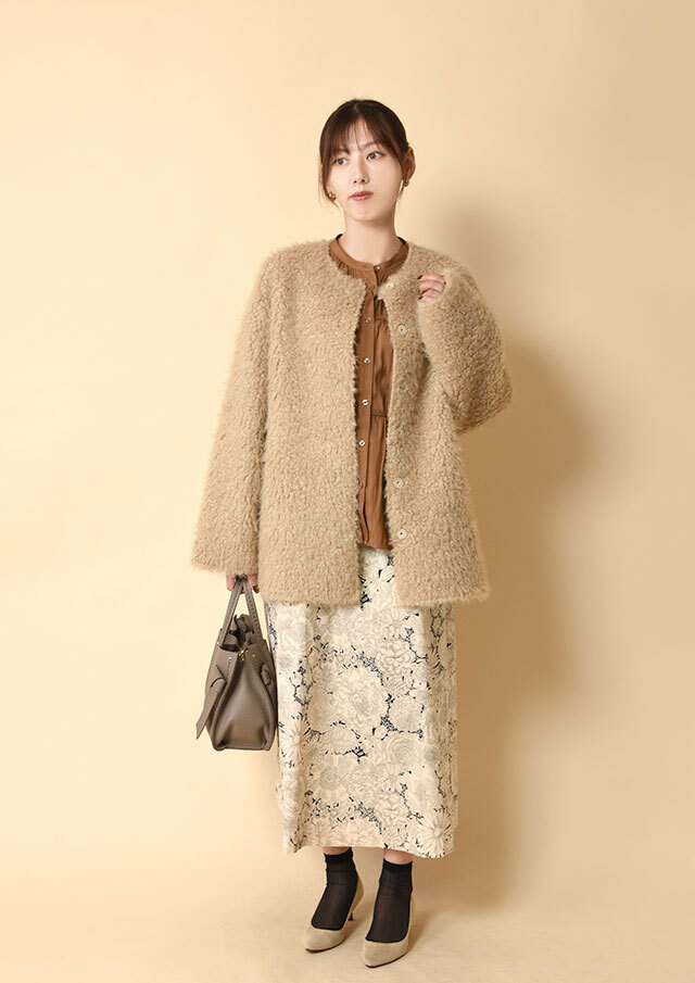 ベルパーチ　お花ウールコート ベルパーチ Belpaci ステッチ花撥水裏フリースツイルアウター 日本製