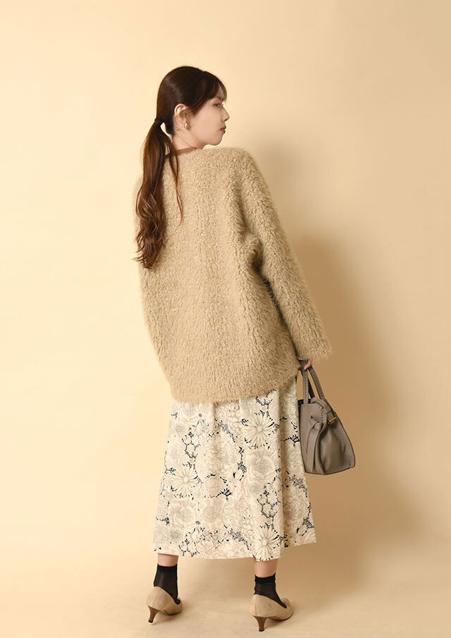 エコファーリバーシブルノーカラーミドルコート