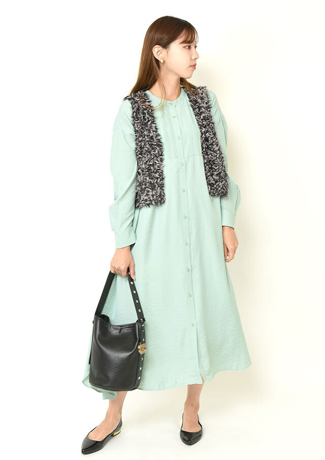 ☆PRADAプラダプリーツシャツワンピースグリーン40☆ ☆PRADAプラダプリーツシャツワンピースグリーン40☆