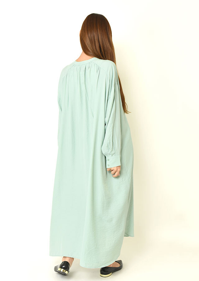 Khadi and Co ピンタックシャツワンピース 薄緑 ライトグリーン S キュプラブレンドピンタックシャツワンピース