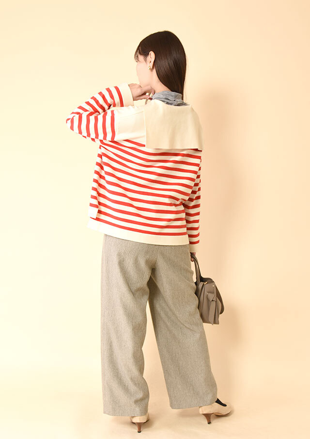 パネルボーダーセーラーカラープルオーバーニット