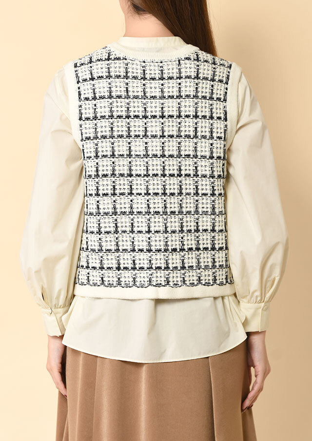 コットンツイード前開きニットベスト