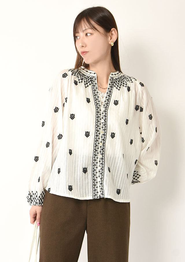 ◆インド刺繍キーネックブラウス【6265-595】【26】