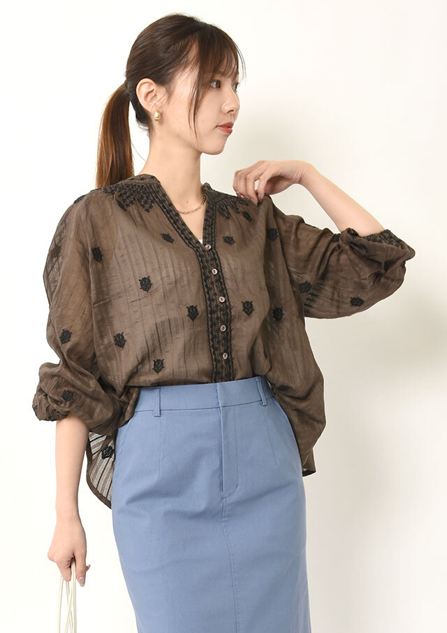 ◆インド刺繍キーネックブラウス【6265-595】【26】