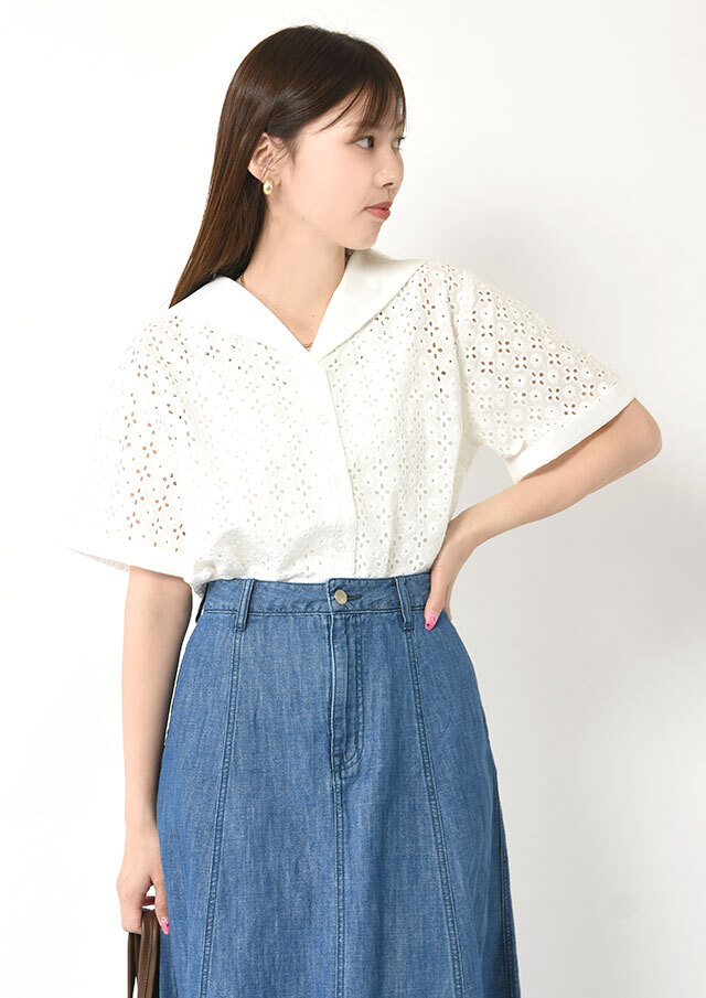 ◆インドカットワークレースセーラーカラーブラウス【6266-349】【26】
