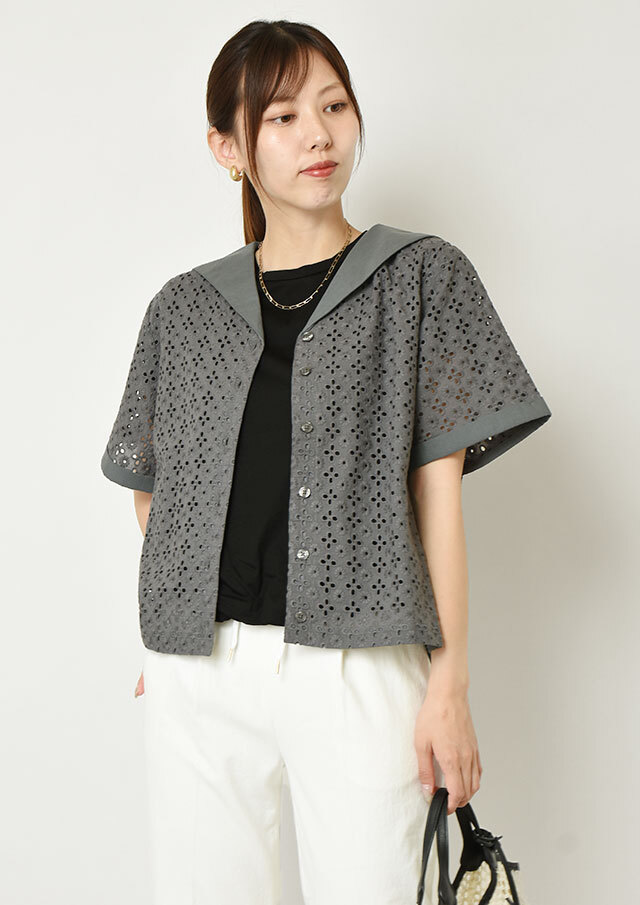 ◆インドカットワークレースセーラーカラーブラウス【6266-349】【26】