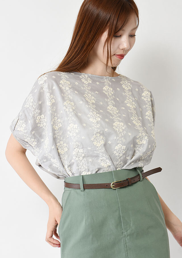 ◆フロントフラワー刺繍タックスリーブプルオーバーカットソー【62UT861】【27】