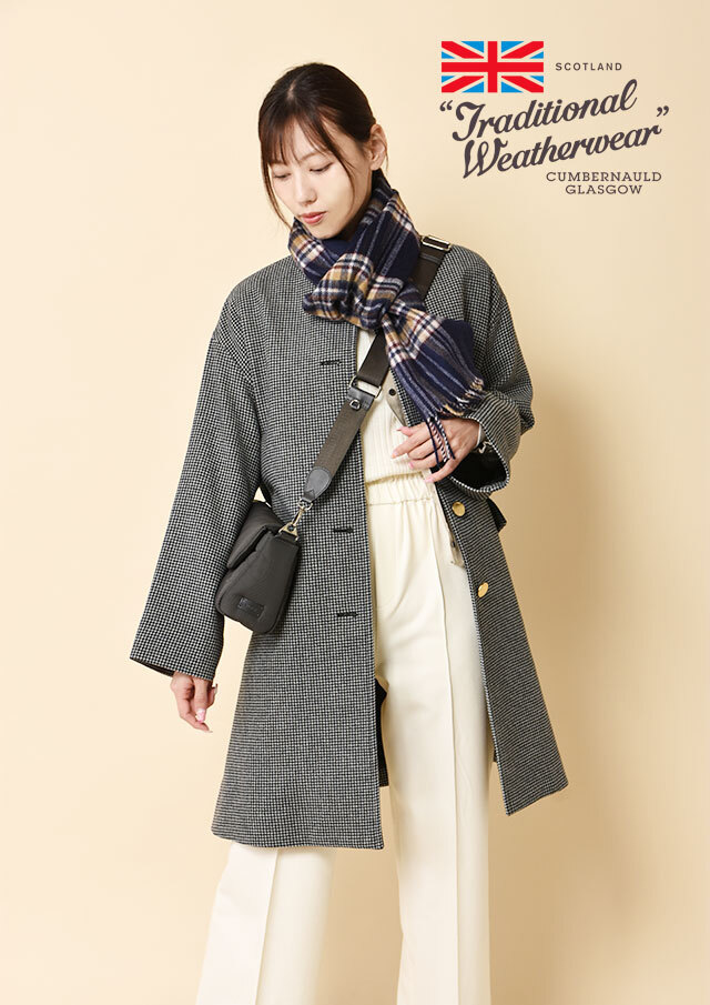◆TraditionalWeatherwear｜トラディショナルウェザーウェア｜LintonNoCollar｜チェックノーカラーロングコート【CO0474MH】【26】