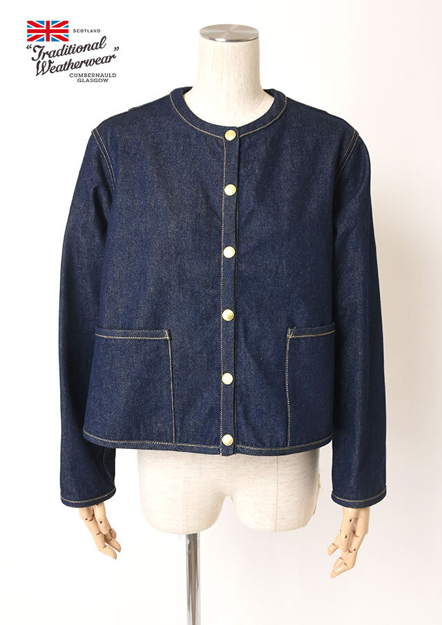 ◆TraditionalWeatherwear|トラディショナルウェザーウェア|ArkleyA-LineDenim|ノーカラーショートデニムジャケット【CO0506EM】【26】