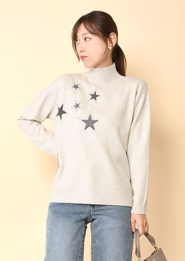 ◆スターモチーフハイネックプルオーバーニット【H252-65591】【61】