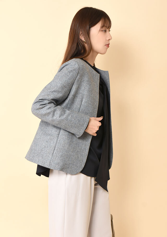 MIXツイードノーカラージャケット