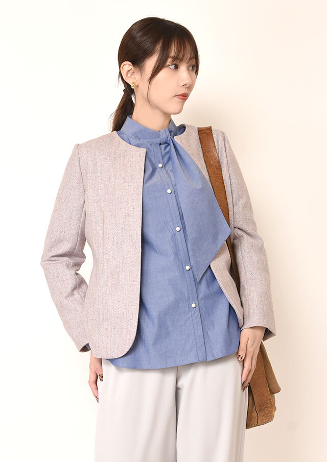 ◆MIXツイードノーカラージャケット【H2528004】【80】