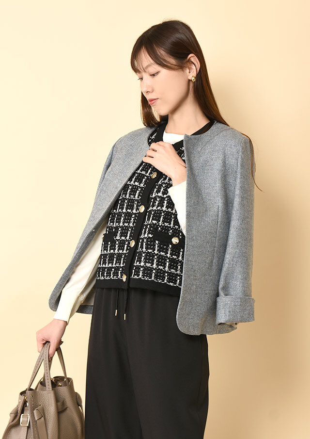 MIXツイードノーカラージャケット