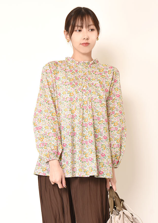 ◆リバティフロントタックフリルネックプルオーバーミドルブラウス【H2533509】【27】