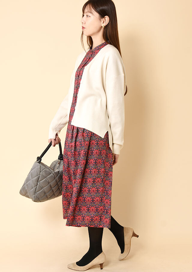 リバティバンドカラーウエスト切替ワンピース