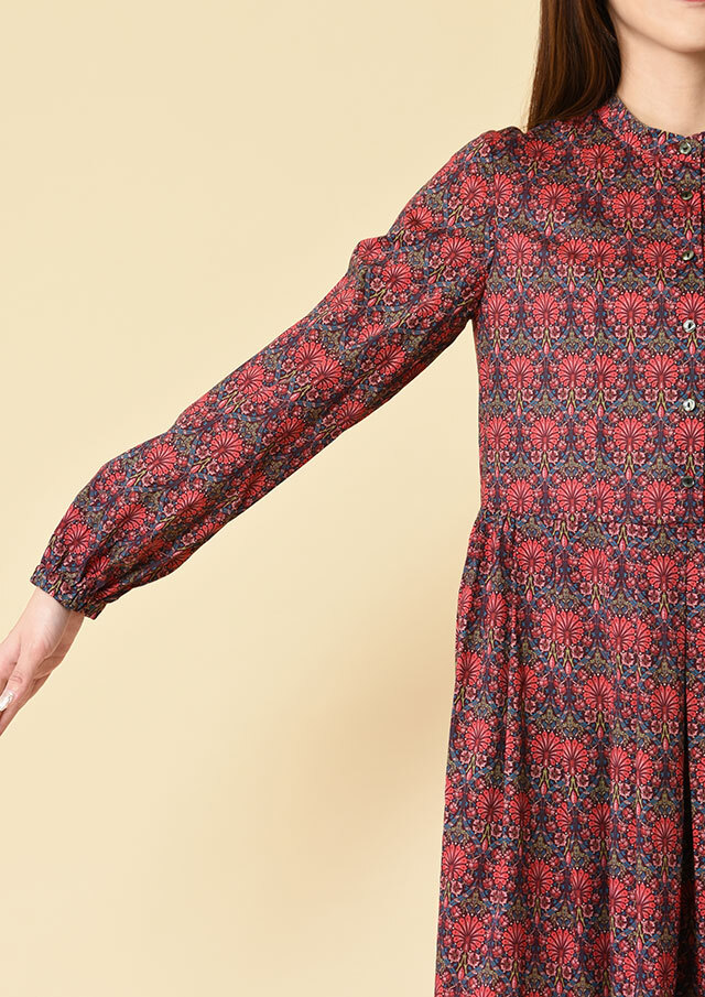 リバティバンドカラーウエスト切替ワンピース