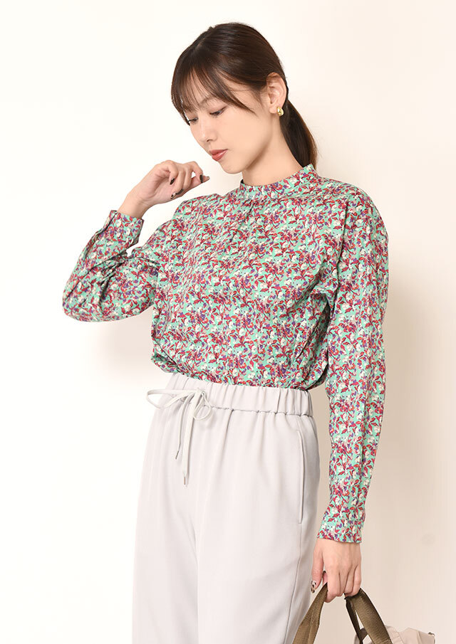 ◆リバティスタンドネックプルオーバーフレアブラウス【H2533518】【27】