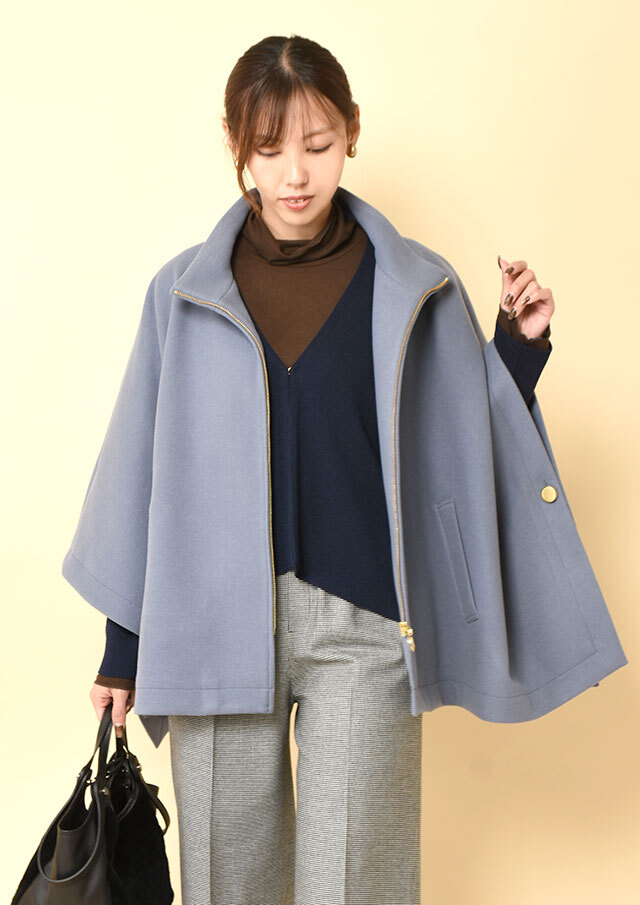 ◆ウールライクスタンドカラーポンチョコート【H355001】【26】
