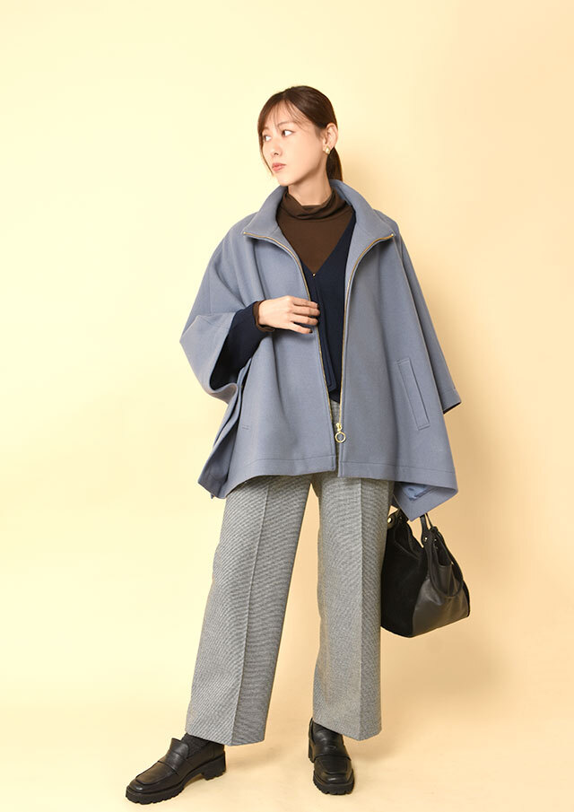 ウールライクスタンドカラーポンチョコート