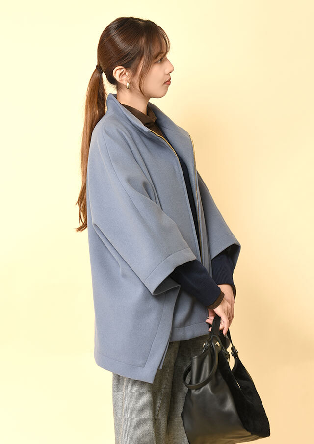 ウールライクスタンドカラーポンチョコート