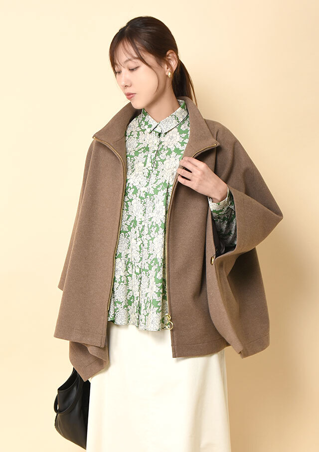 ウールライクスタンドカラーポンチョコート