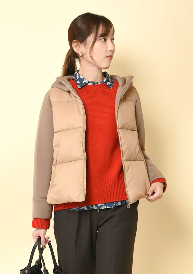 ◆異素材コンビ中綿フーデットブルゾン【H38506】【27】