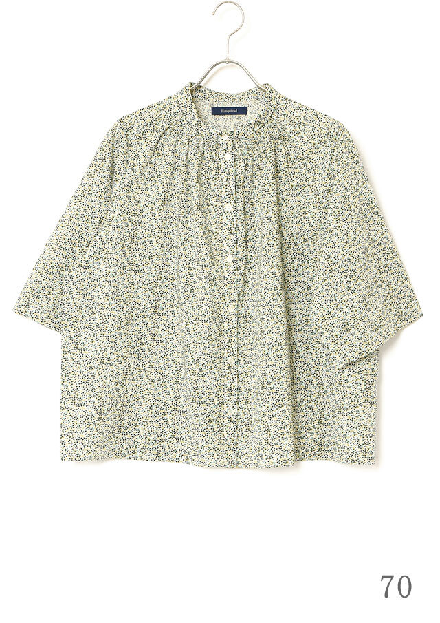 リバティちび衿6分袖シャーリングシャツ